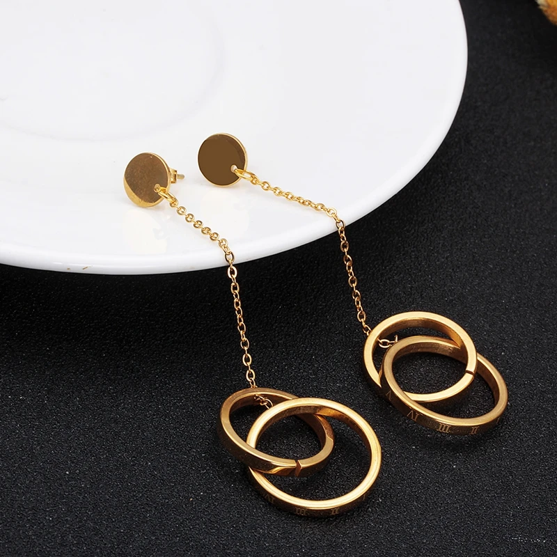 

Tassel Circle Dangle Drop Earrings Stainless Steel Long Pendientes Round Roman Number Wedding Earring For Women Jewelry Gift