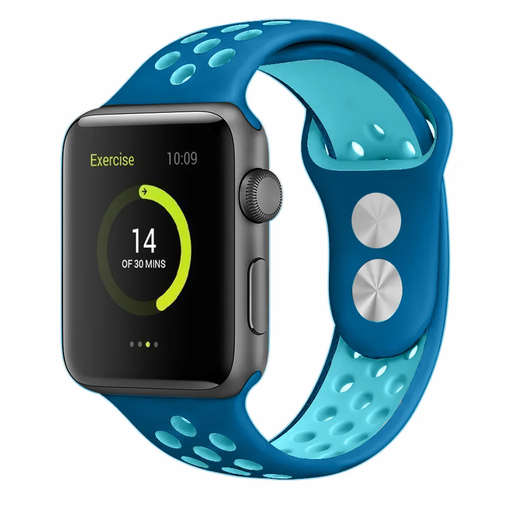 blue light blue Спортивный силиконовый ремешок для Apple Watch, ремешок для часов Nike, 44 мм, 40 мм, 42 мм, 38 мм, два цвета, сменный ремешок для часов iWatch, серия 5, 4, 3, 2, 1 - Цвет ремешка: blue light blue