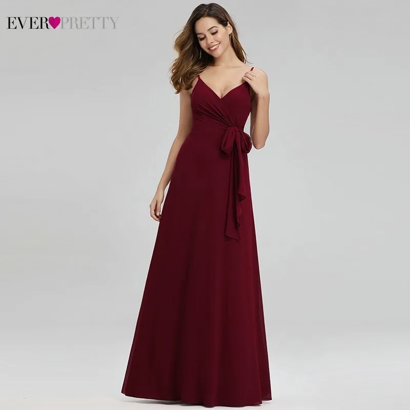 Vestido de festa Longo Ever Pretty Бордовые Платья для подружки невесты А-силуэта с v-образным