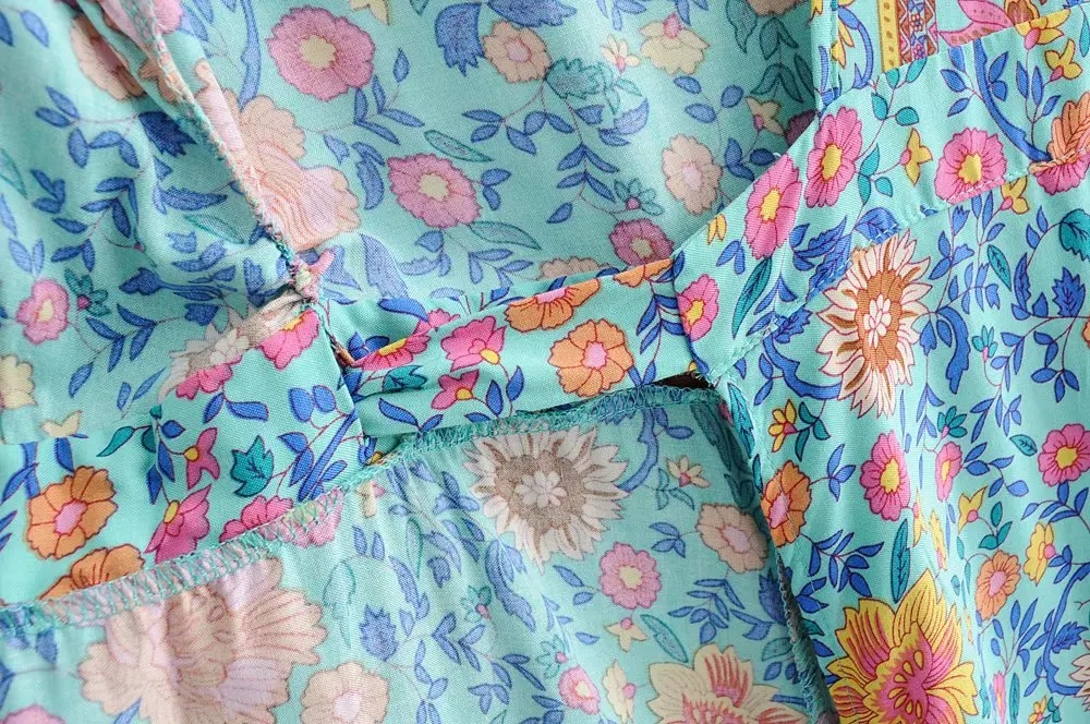 Женские праздник ветер sexy Глубокий v шеи цветок vestidos печати лук с перекрестной