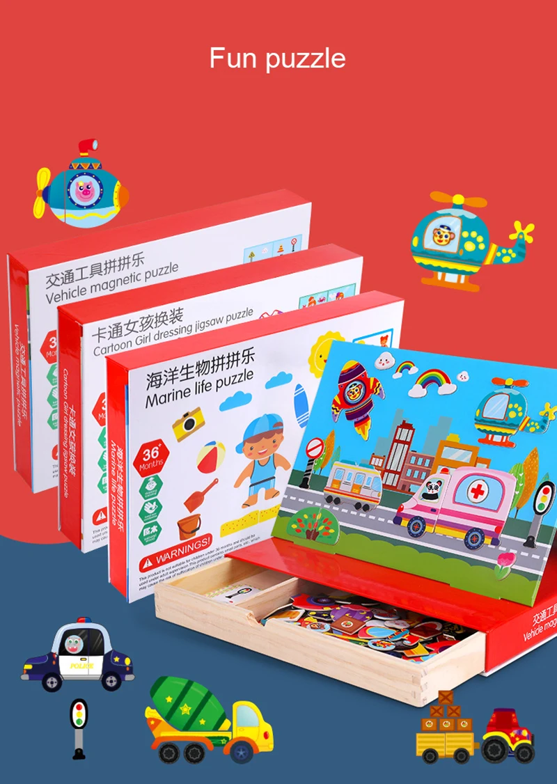 NEW Magnet Puzzle Toys Kids Educational Toys Animal Traffic Dressing Face Game Set Reusable Stickers for Children Art Draft Gift