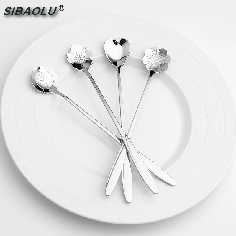 SIBAOLU 1 шт. длинные нержавеющая сталь кофе Ложка Металл вырезка мёд Винтаж чай