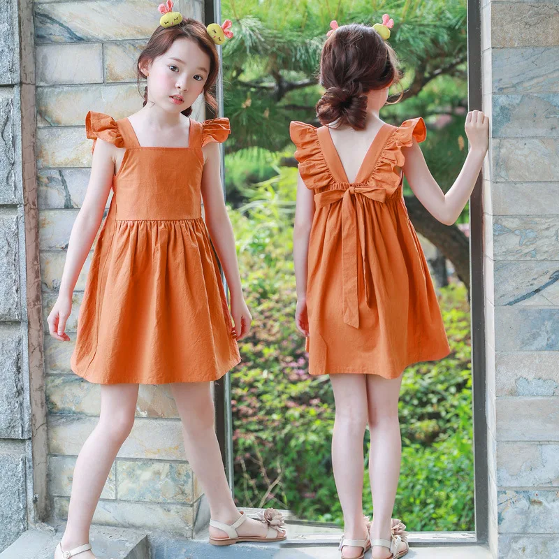 

2022 Teenager Dresses Summer Sundress For Girls Flare Sleeve Beach Dress Baby 100% Cotton Kids Clothes 5 7 8 9 10 11 13 14 Years