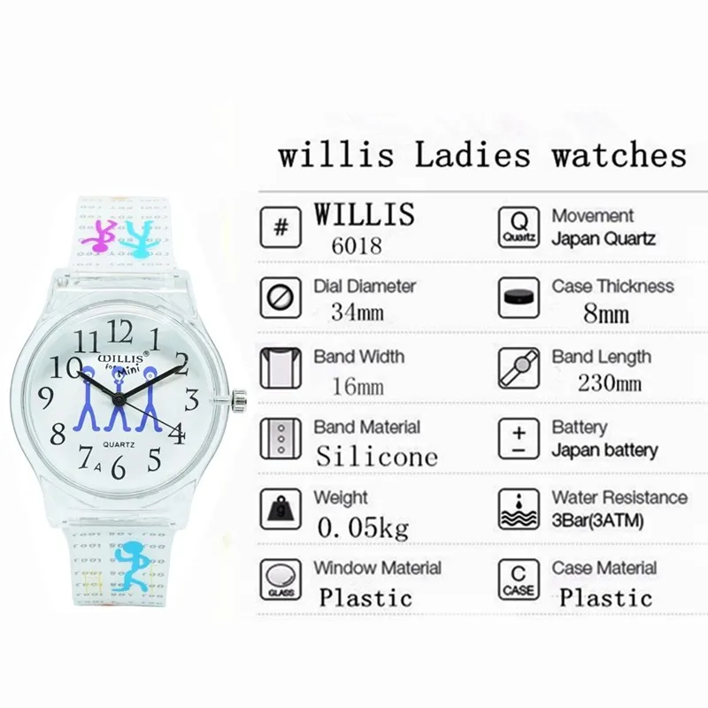 Женские наручные часы Willis хит продаж силиконовые женские Спортивные кварцевые