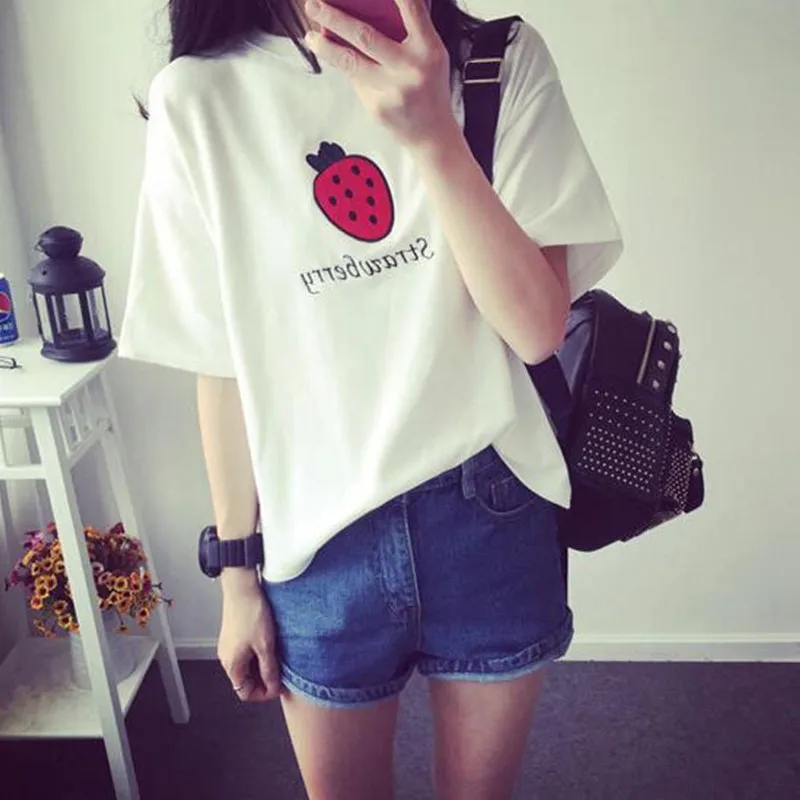 2017 летняя новинка Женская футболка с принтом клубники арбуза банана фруктов Harajuku