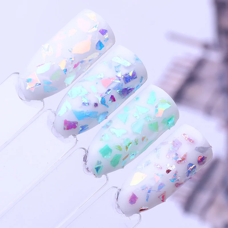 1 коробка флуоресцентные стеклянные бумажные хлопья для ногтей нерегулярные