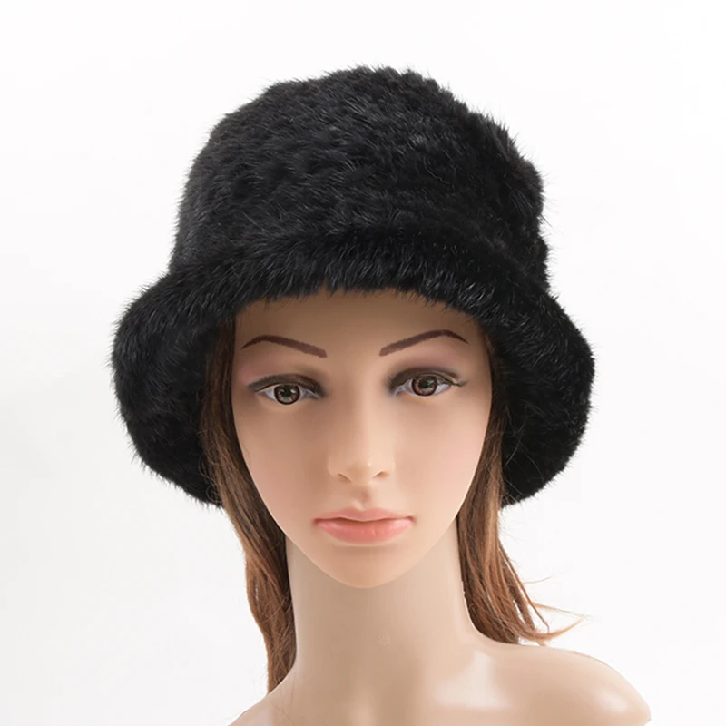 Winter Hats Women  Real Mink Fur Hat Cap Fur Headdress Warm Beanies Fashion Female Cap Hats Headgear