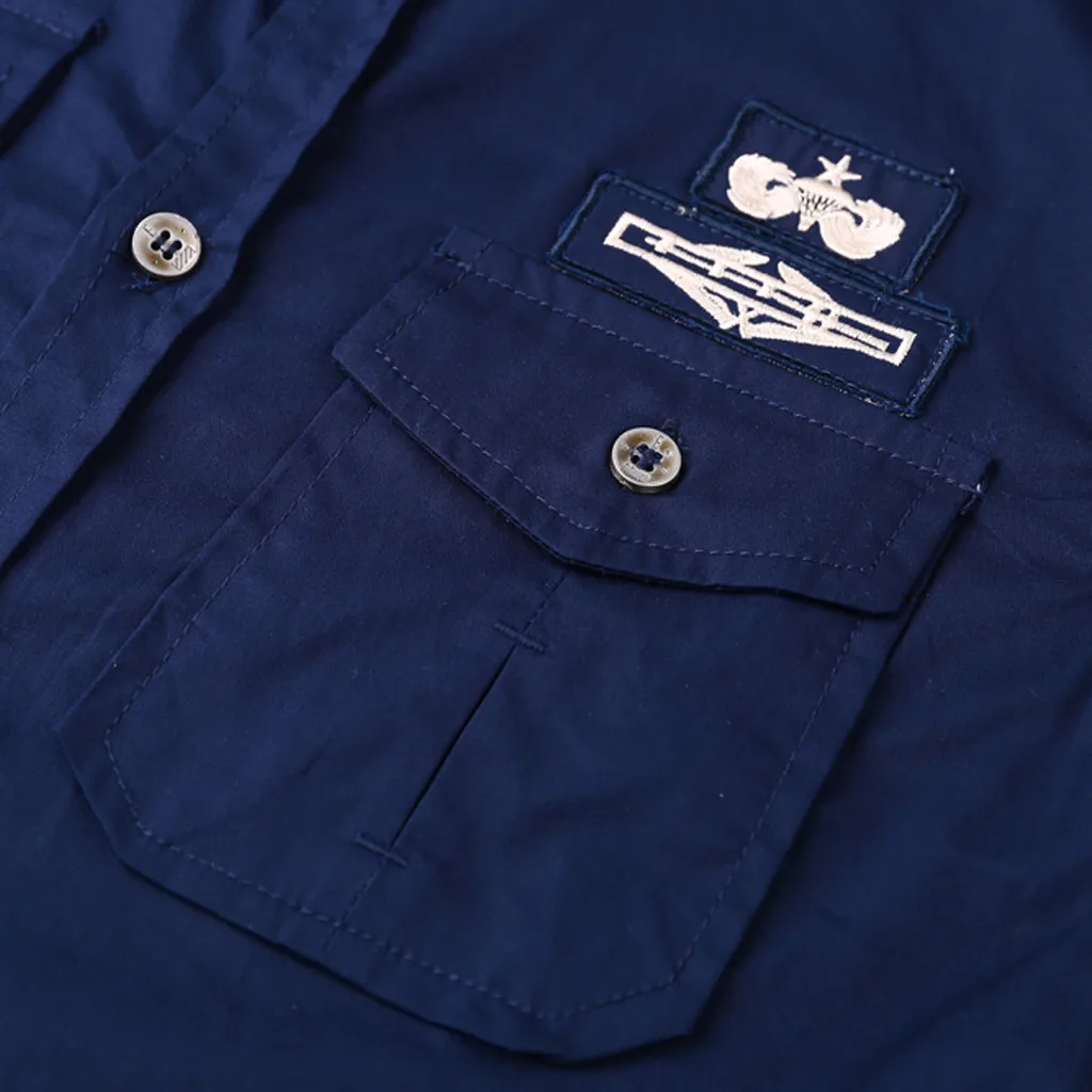 FREE OSTRICH Men Casual Cotton Military Style Short Sleeve Slim Shirt Lapel Button Shirt Fashion Clothing Comfort Plus Size 2nd