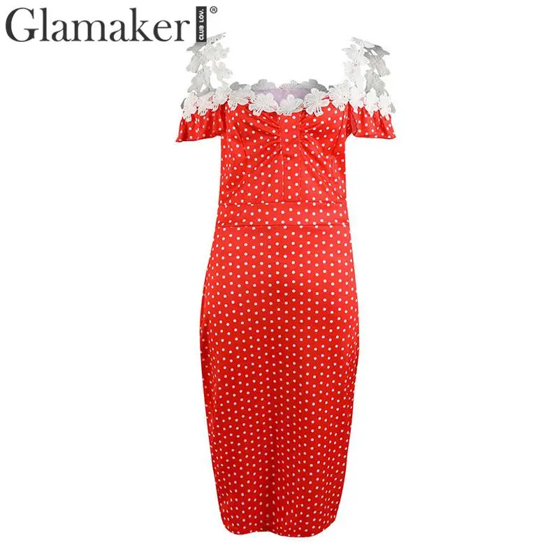 Женское длинное платье в горошек Glamaker летнее Кружевное облегающее Платье макси с