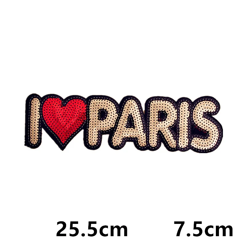 Большие размеры блестки LOVE PARIS тканевые патчи вышитые термоклейкие для одежды