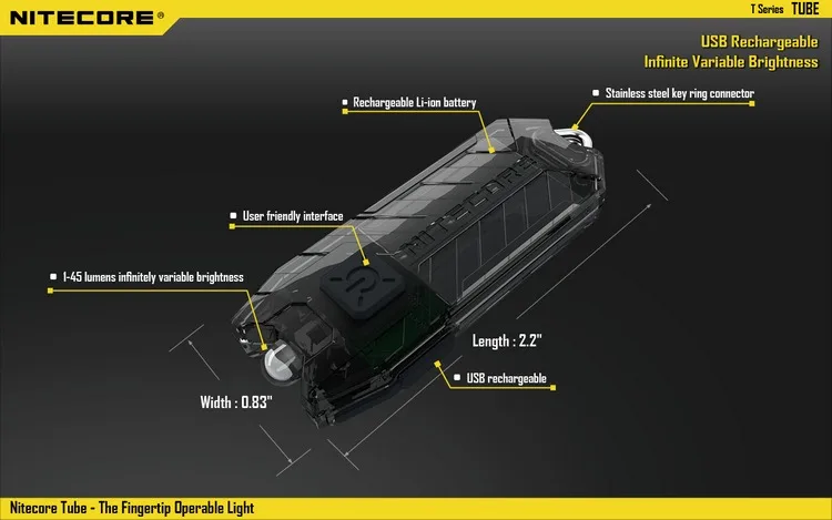 NITECORE трубчатый портативный светильник Micro-USB Перезаряжаемый EDC Карманный флэш-светильник водонепроницаемый мини-размер светильник вес 10 красочных ключей лампа