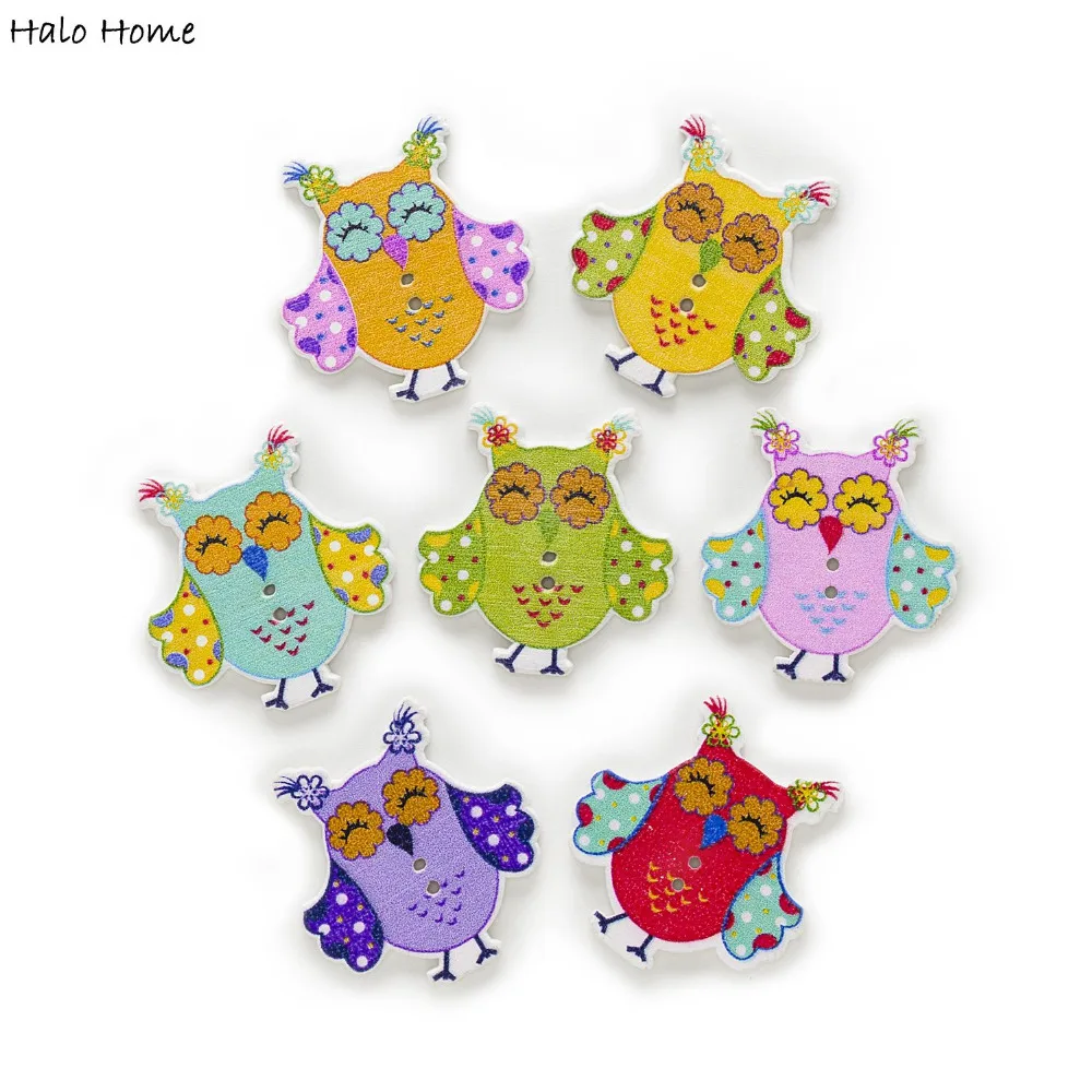 30 шт 2 отверстием разных Сова Мультяшные Деревянные Кнопки шитье/Одежда для