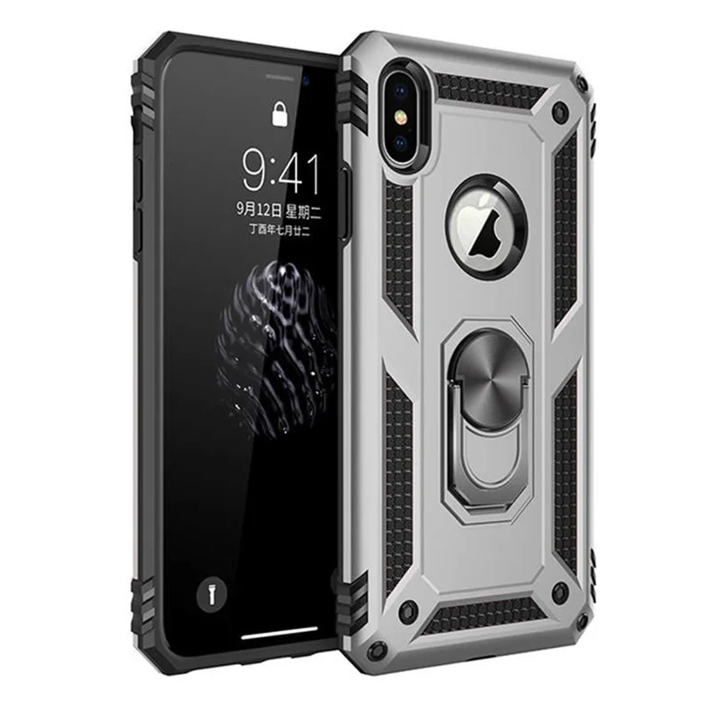 Silver ZNP противоударный защитный чехол-держатель для iPhone X XS Max XR 7 6 чехол s Магнитный чехол для телефона с кольцом для iPhone 6 6s 7 8 Plus Чехол-держатель - Цвет: Silver