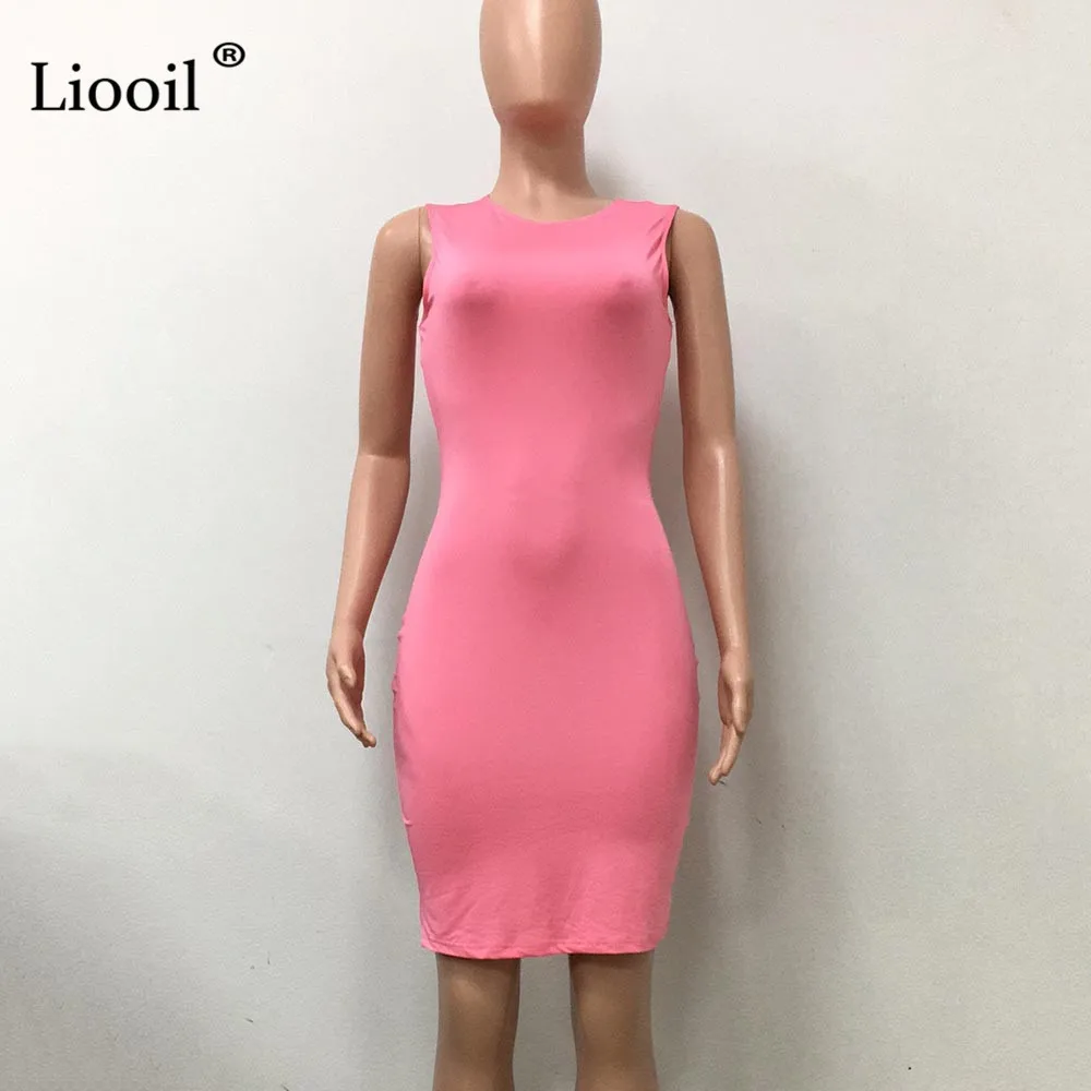 Liooil неоновое зеленое сексуальное облегающее мини-платье женская одежда модное черно-белое летнее платье на бретелях с круглым вырезом повседневные короткие платья