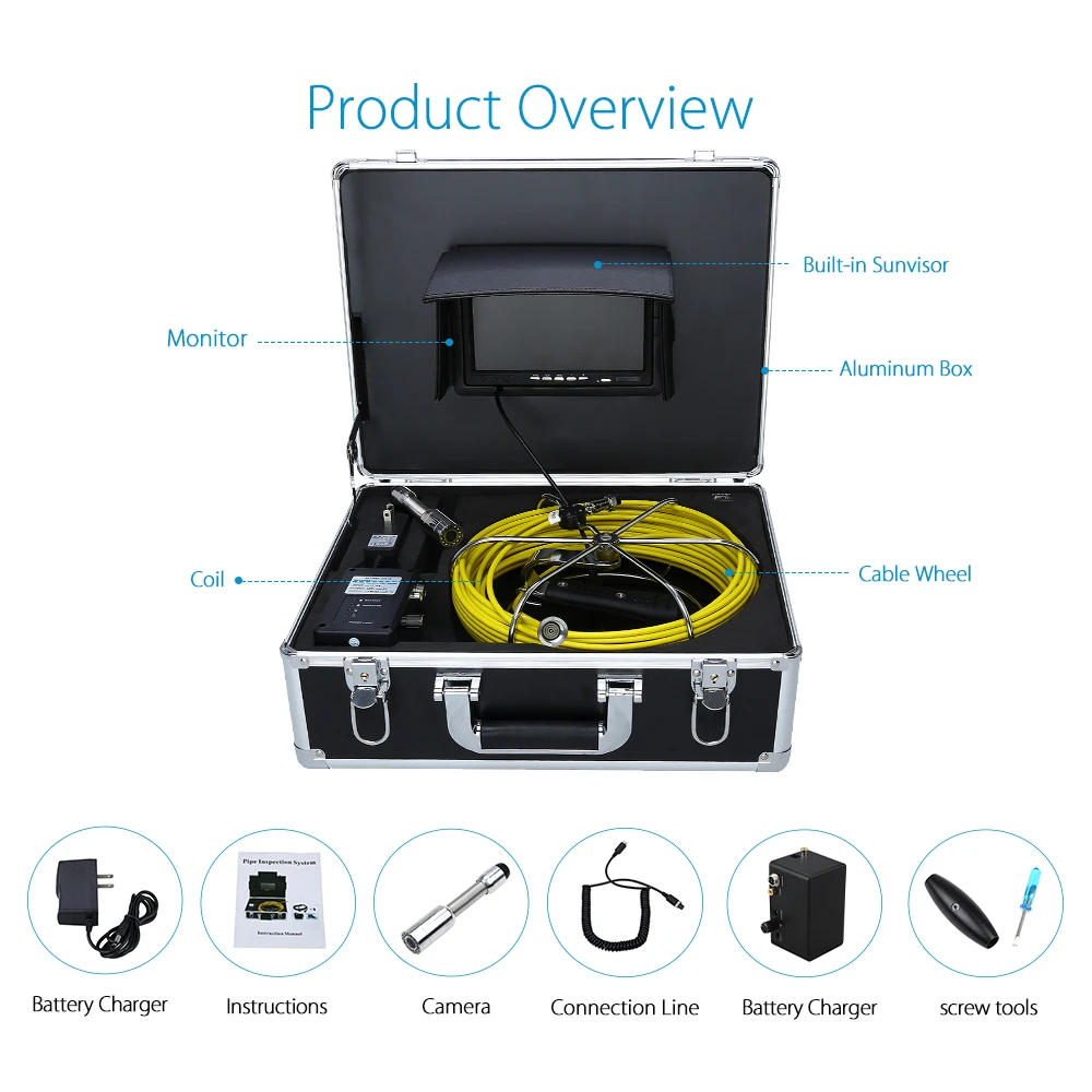 Подводная камера с кабелем 20 м промышленная эндоскоп ЖК дисплеем запись видео 12 в