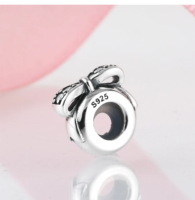 New 925 Sterling Silver charming crystal CZ bow Spacer beads womens accessories Fit Original Pandora Charm Bracelet Jewelry