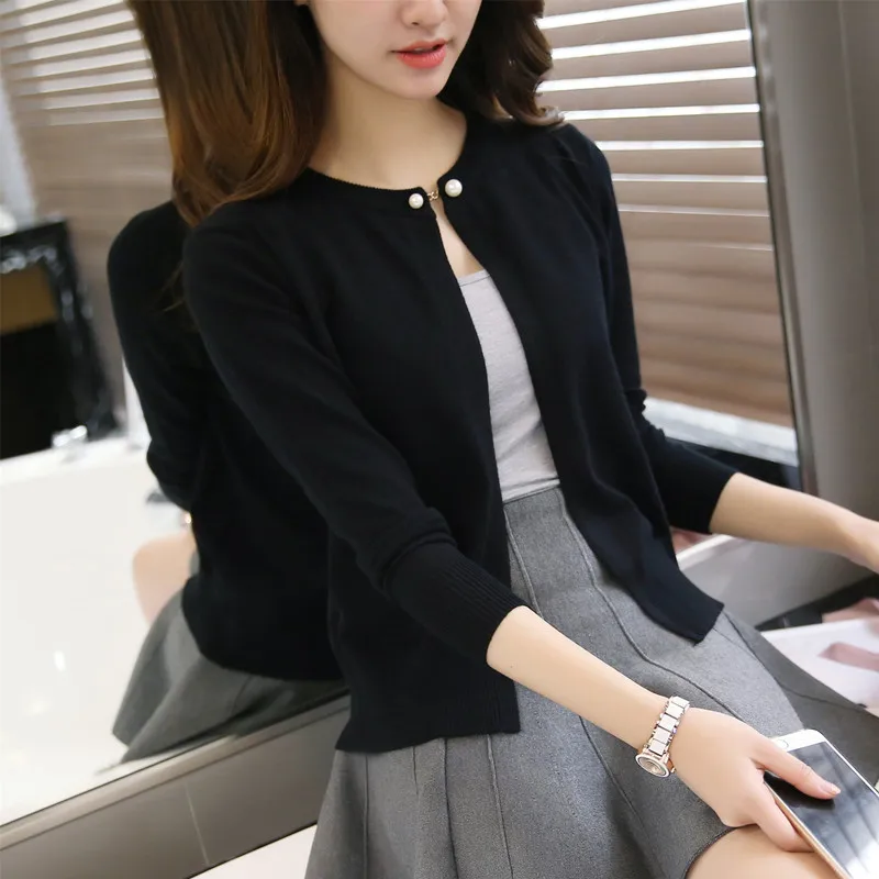 

2021 new spring ladies pearl button cardigan sweater slim Korean cape coat F1597