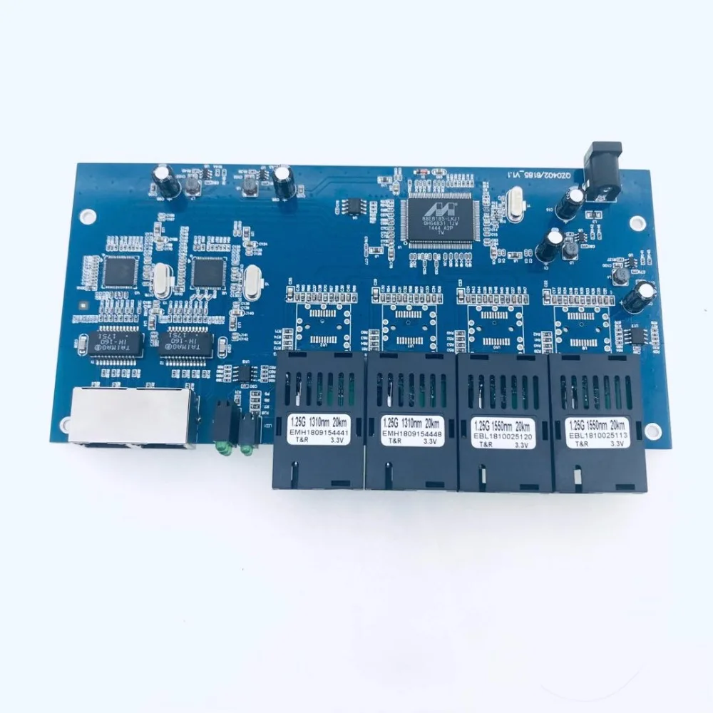 Промышленный гигабитный Ethernet коммутатор 4 порта 1,25G волокно и 2 RJ45 двунаправленный пассивный волоконно-оптический медиа конвертер плата PCB