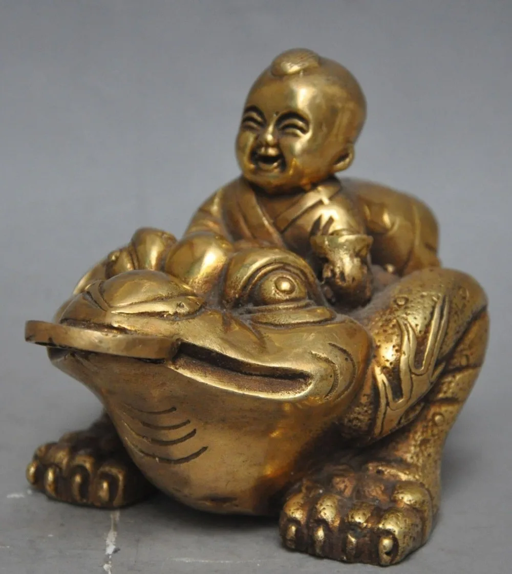 6 &quotКитайский латунный по феншуй медный Liu пьет золотую жабу Бог жаба bufo статуя |