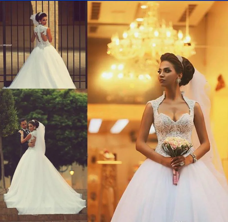 2015 Sweetheart Saudi Arabic Backless Winter Wedding Dresses Zipper Back Appliques Beaded Bodice Sheer Organza Bridal Gowns | Свадьбы и