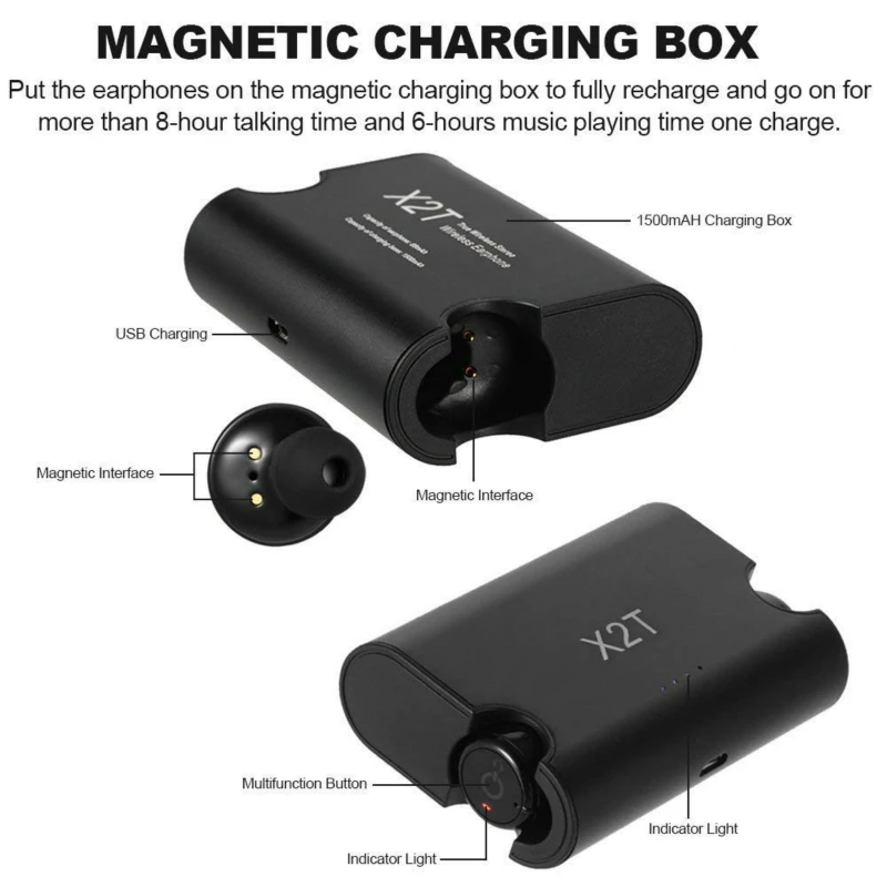 TWS Wireless Bluetooth Earphones Handsfree Headset with Mic for Smart Phones and Tablets Active Noise Cancelling Earbuds x2t | Электроника