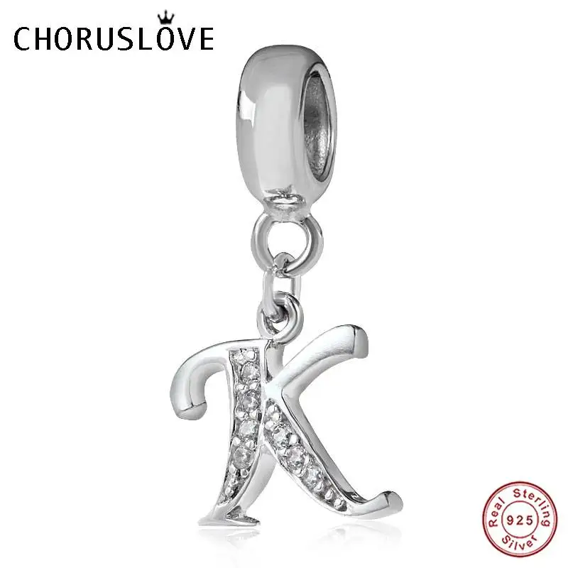 Pandora Letter K Choruslove A-Z Подвески с буквами 925 пробы серебро CZ 26 бусы с алфавитом fit Pandora Подвески браслет для женщин DIY Ювелирные изделия SS2657 - Окраска металла: Pandora Letter K