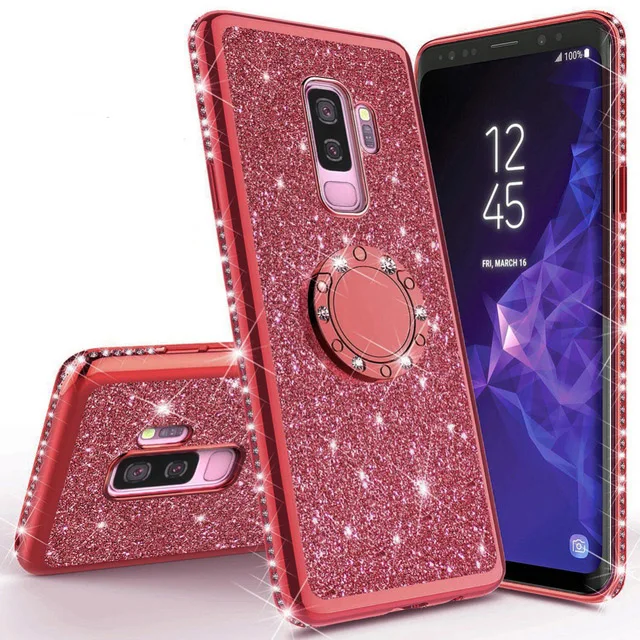 Red Сияющий блеск Магнитный чехол для samsung Galaxy S10 S10e S8 S9 плюс A5 A7 A6 A8 Note 8 9 Bling 360 кольцо задняя крышка - Цвет: Red
