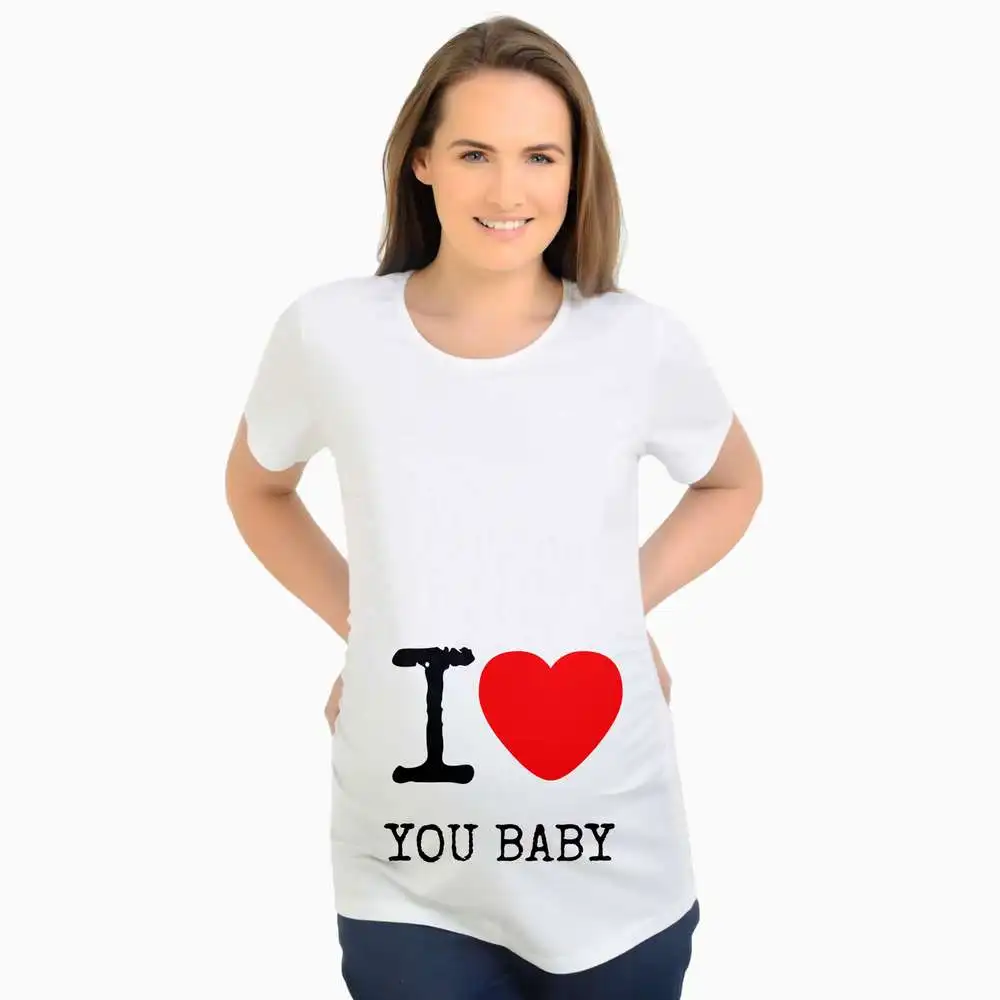 Maternity T Shirts Shorts Casual Pregnancy Clothes For Pregnant Women Clothing I love baby heart print maternity T-shirt | Мать и ребенок