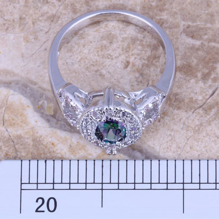 Женское посеребренное кольцо с радужным фианитом Размер 6 / 7 8/9 E830|ring size|women ringsring