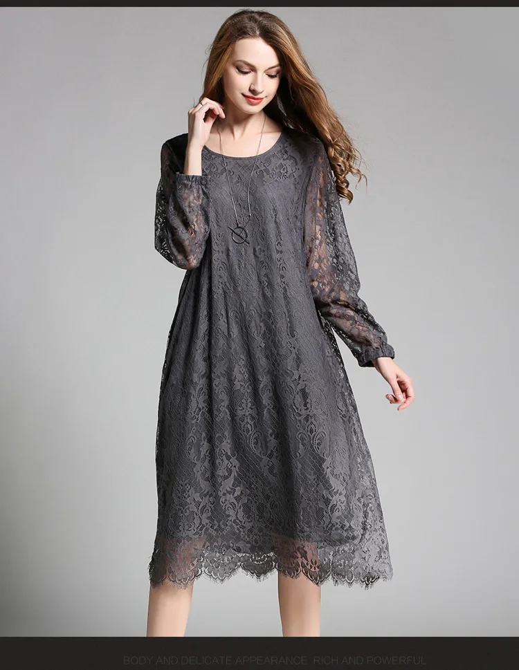 

4XLwomen lace dress 2020autumn plus size long sleeve lace fashion brand work party dresses for woman extra large summer dress3xl