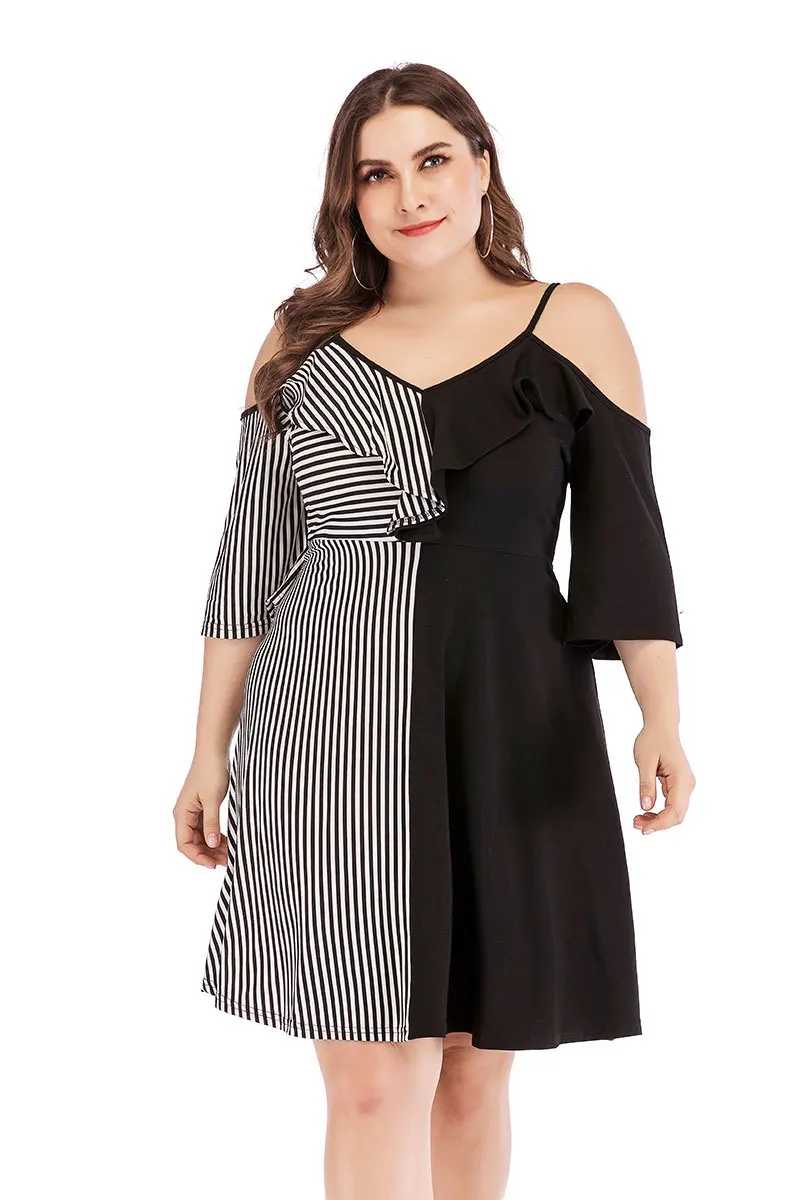 2019 Patchwork Print Dress Plus Size Vintage High Waist A Line Knee Length Retro Club Party Big L-4XL Vestidos | Женская одежда