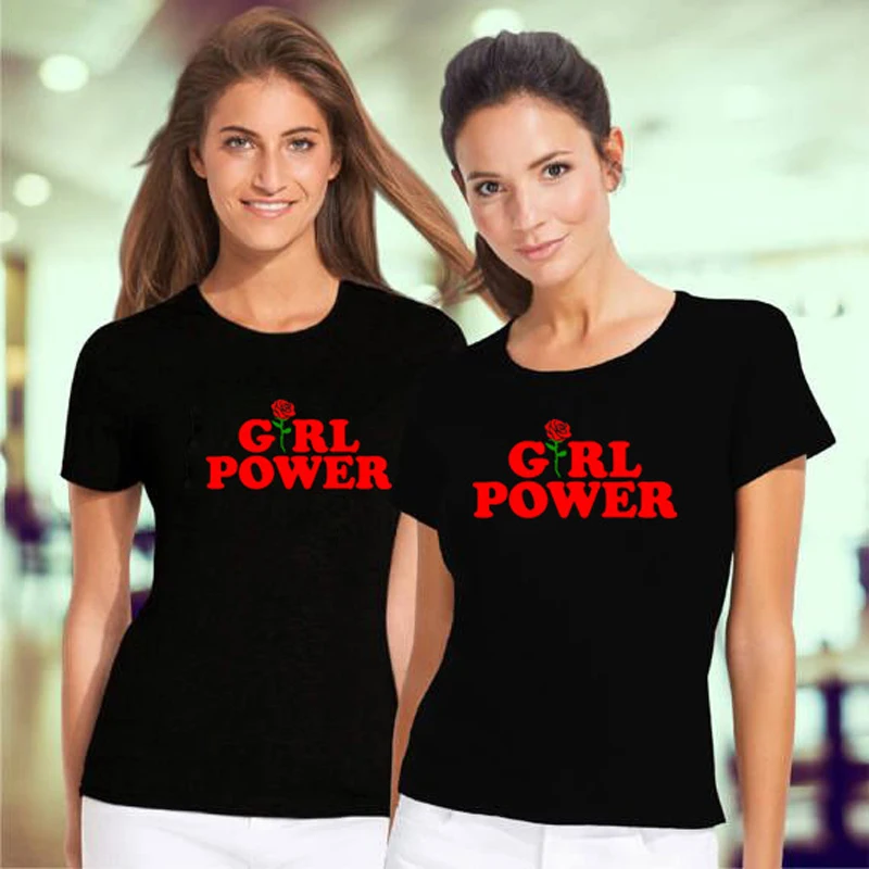 Летняя женская футболка с надписью Power Rose белая желтая серая черная облегающая
