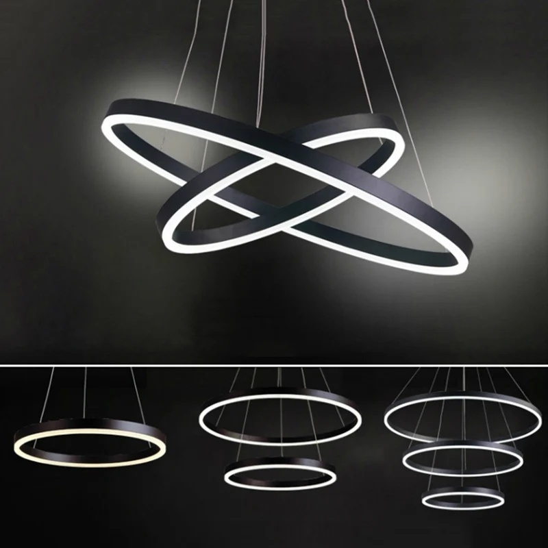 Luces colgantes modernas para sala de estar y comedor, 3/2/1 anillos circulares, iluminación LED, accesorios de lámpara de techo, Color blanco y negro