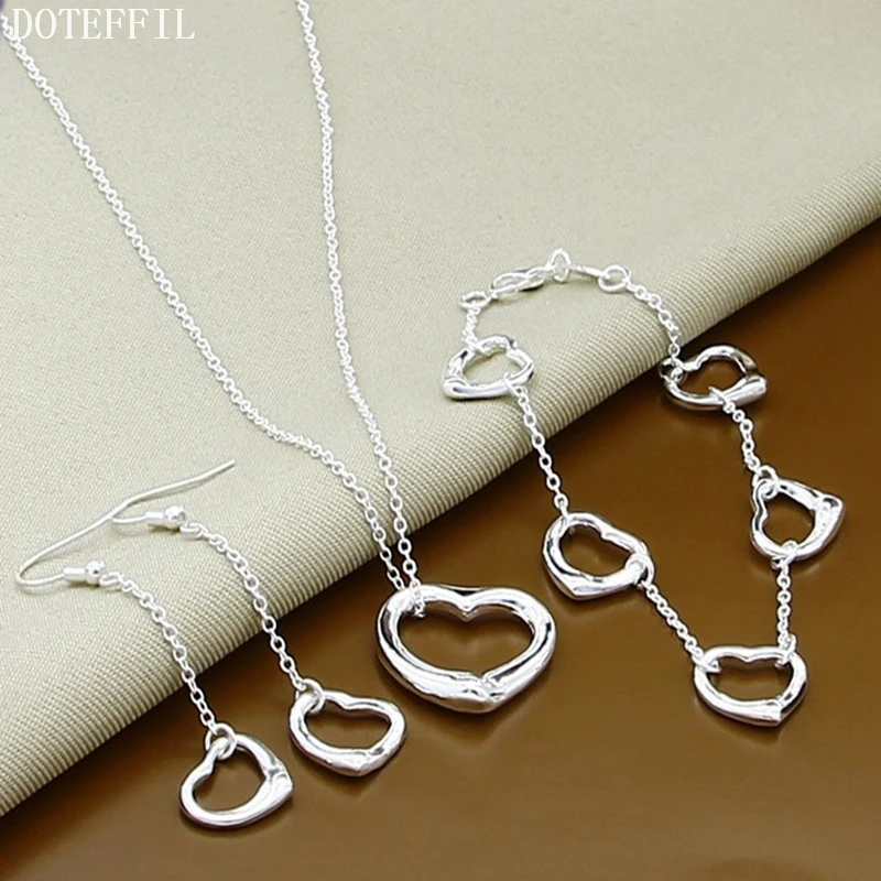 

DOTEFFIL 925 Sterling Silver Heart Pendant Necklace Bracelet Earring Set For Woman Wedding Party Fashion Charm Jewelry
