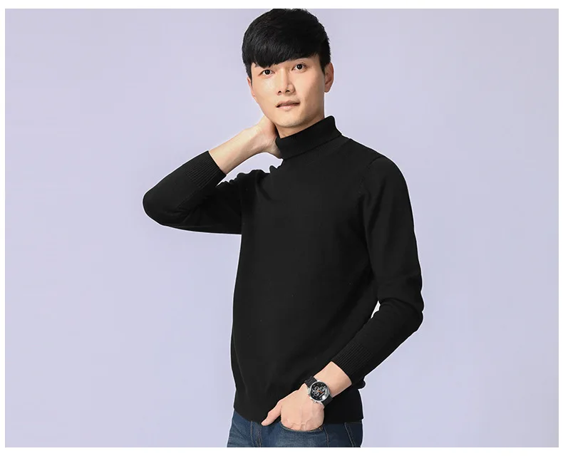Cotton sweater men's winter turtleneck Long sleeve sweater Thicken Solid color sweater cotton slim bottoming shirt 033