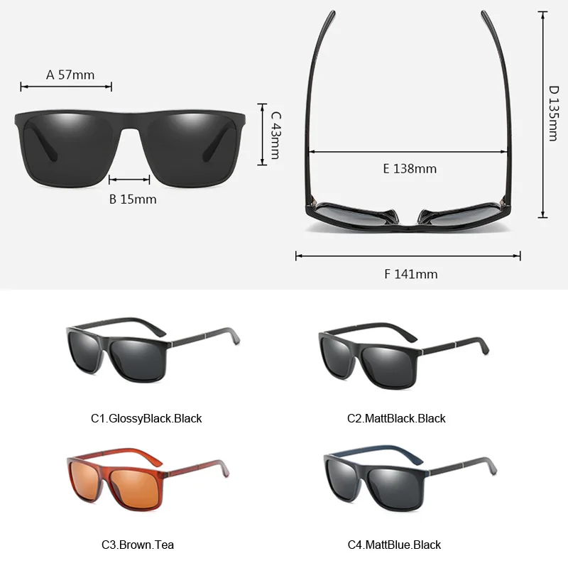 Мужские Поляризованные Квадратные Солнцезащитные очки из поликарбоната HBK