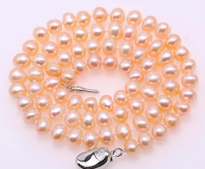 

Women Jewelry natural pearl 5x6mm pink pearl 925 silver clasp necklace Natural freshwater pearl gift 17'' 43cm