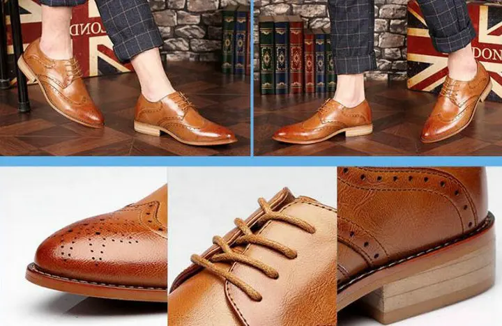 Dropshipping fashion new brand casual spring leather shoes mens dress business brogue shoes male lace up wedding shoes A005