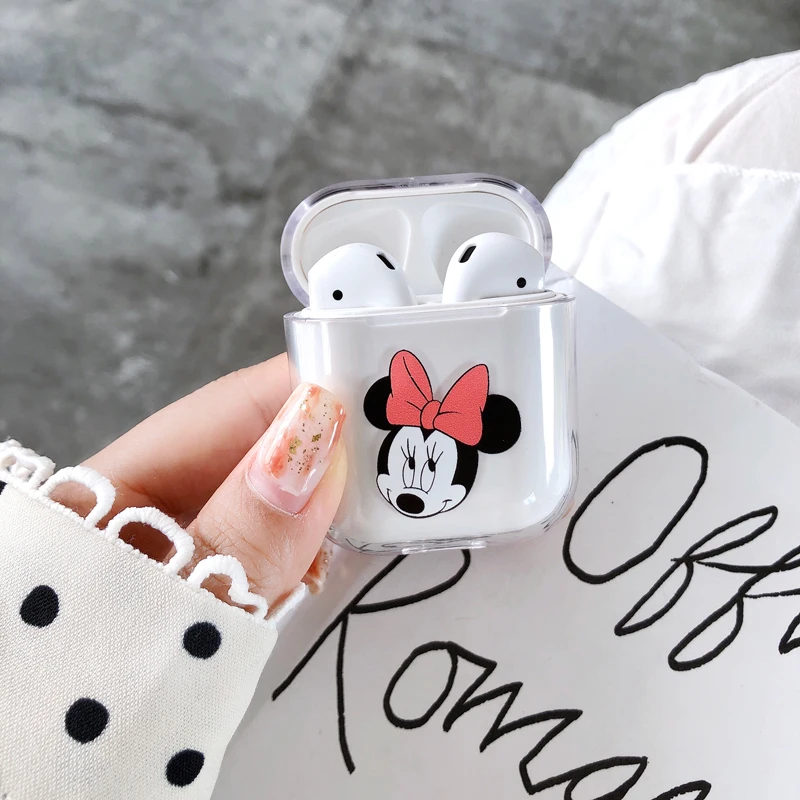 Милые прозрачные однотонные чехлы для наушников с рисунком Apple Airpods ударопрочный