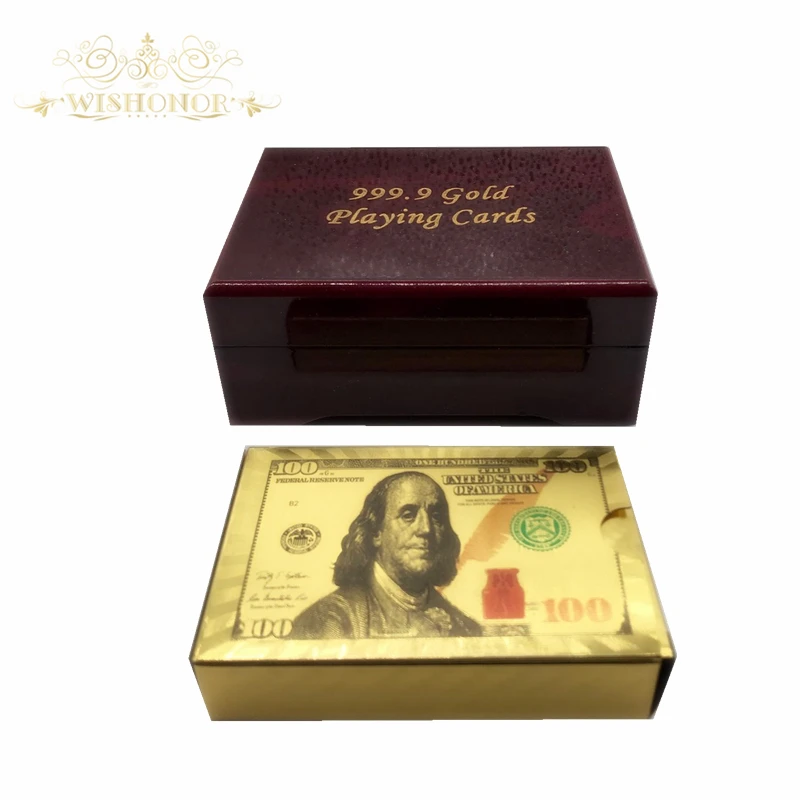 Wishonor новая американская 100 долларовая Золотая покерная карта цветная игральная
