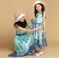 2019 mother and daughter summer clothes family matching outfits mum girl beach bohemian sleeveless floral chiffon maxi dresses