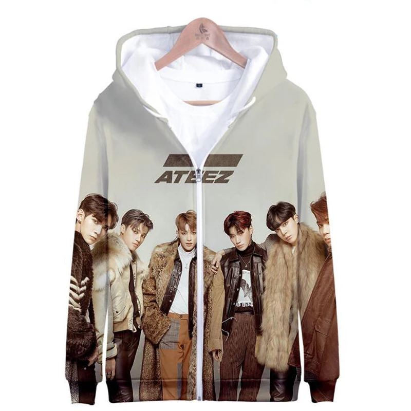 

Женские толстовки с капюшоном KPOP ATEEZ с 3D принтом, толстовки Hongjoong Seonghwa Yunho Yeosang Mingi Wooyoung, куртка на молнии с длинным рукавом и капюшоном