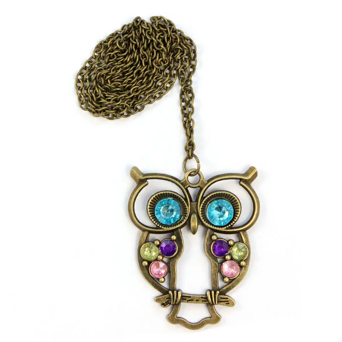 Fashion Lady Crystal Necklaces Big Blue Eyed Owl Long Chain Pendant Sweater Coat Jewelry Accessories Trinket | Украшения и