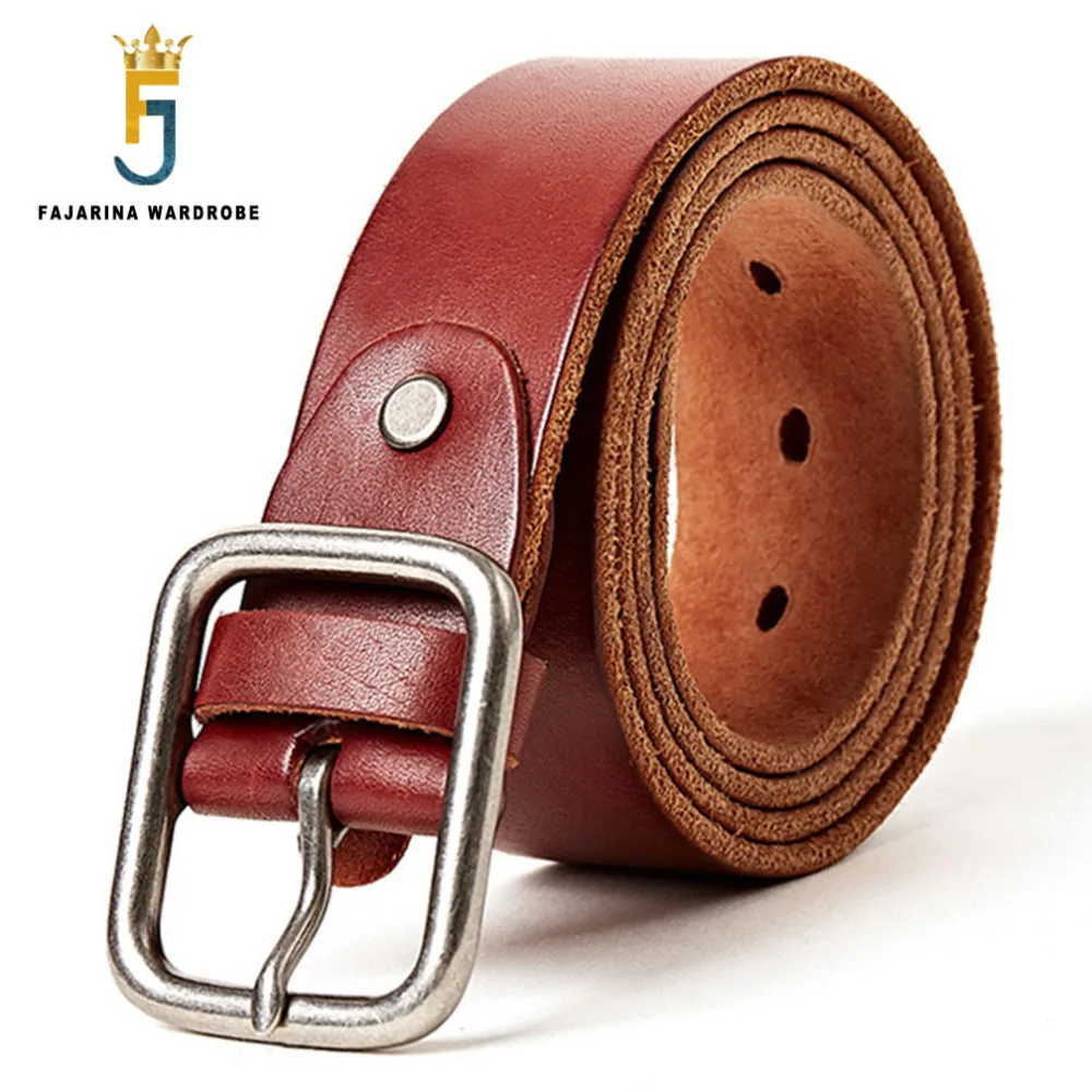 FAJARINA Men's Designer Quality Pin Clasp Buckle Design Retro Styles Belt Pure Solid Geunine Leather Belts Men Jeans N17FJ319