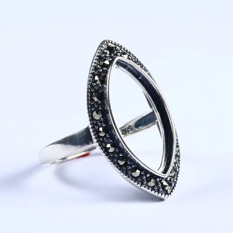Sterling Silver 925 Engagement Semi Mount Ring Marquise Cabochon 10x20mm Amber Agate Turquoise Thai Wholesale Adjustable | Украшения и
