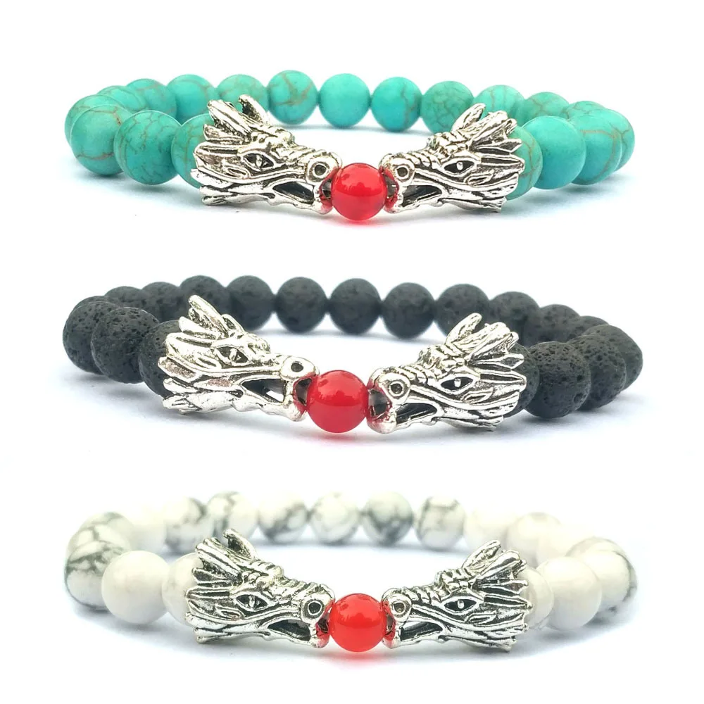 

Double Dragaon Black Lava stone Howlite Friendship bracelets for women men