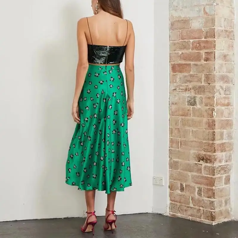 Boho Лето kawaii шикарные зеленые юбки с цветочным принтом Женская юбка с высокой талией Женская повседневная юбка макси уличная Корейская юбка