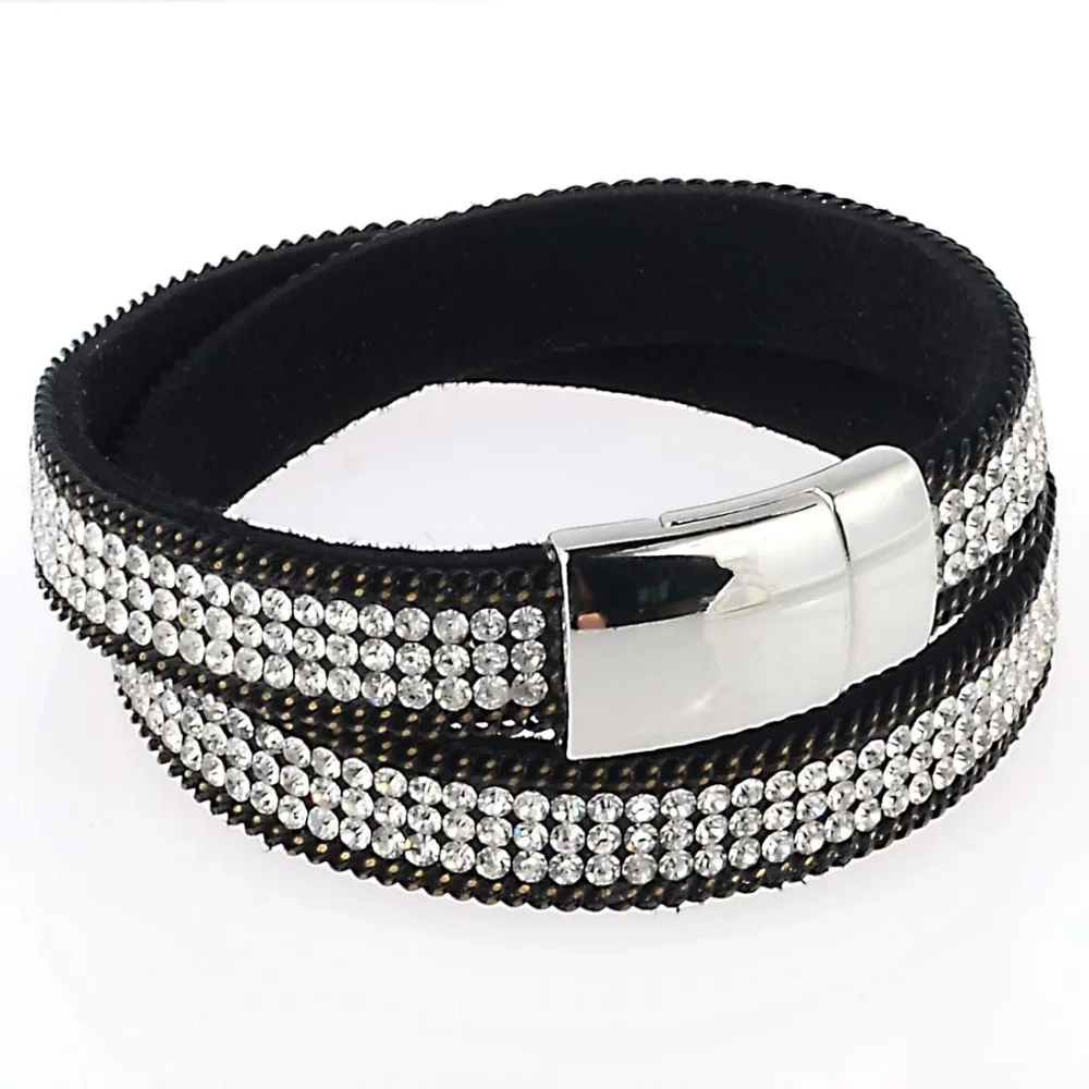 Женский двойной браслет с кристаллами замшевая кожа|leather wrap|double wrap braceletwrap bracelet |