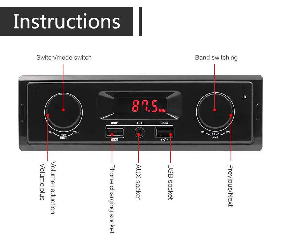 1 Din Car Radio 12V Support FM Aux In Receiver USB MP3 Player Auto Audio Stereo No Bluetooth and Remote Control | Автомобили и
