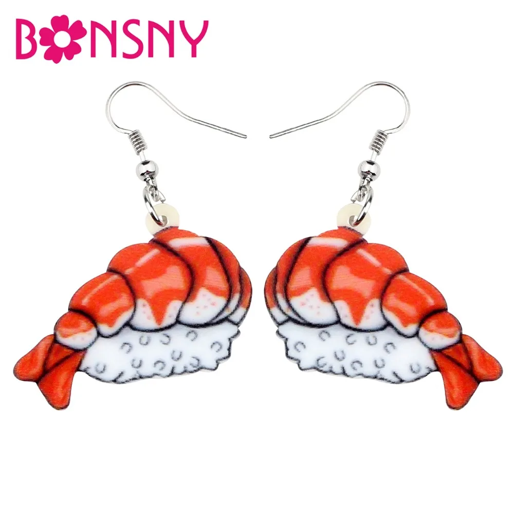 

Bonsny Acrylic Japanese Shrimp Sushi Rice Food Earrings Drop Dangle Cartoon Cute Fun Jewelry For Women Girls Teens Gift Charms
